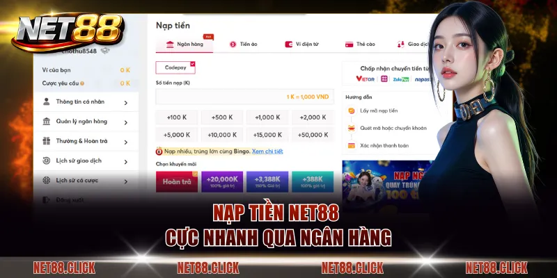 Nạp tiền NET88 cực nhanh qua ngân hàng